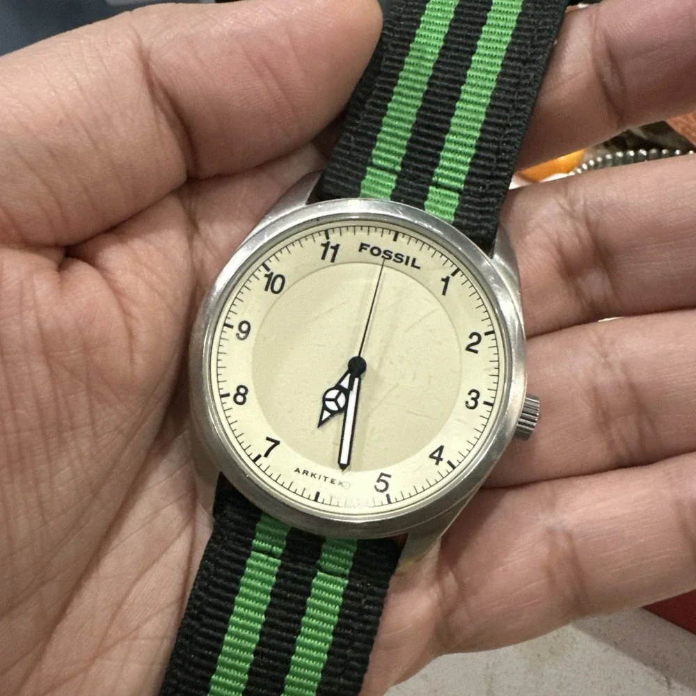 Works Vintage Fossil Arkitekt Oversize Mens Watch Green Strap 42mm Quartz Fit 8